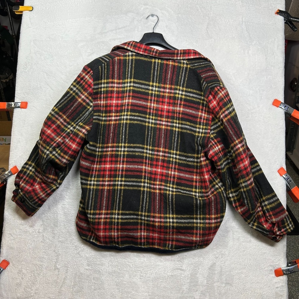 Vintage Men's Shirt Jacket Red Black Plaid Fleece Lined Anchor Button Outdoor - Picture 2 of 11